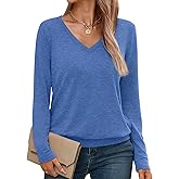 Micticsi Womens V Neck Long Sleeve Shirts Casual Banded Hem Tops Basic Tees Spring Outfits Clothes 2026