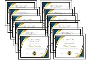 Serwrsw 8.5 by 11 Picture Frame Bulk Black Clear, 12 Pack 8.5 x 11 Glass Document Frame for Award Certificate or Degree Diploma, Only for Tabletop Horizontal or Vertical