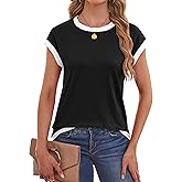 LilyCoco Womens Ringer Short Sleeve Shirts Summer Casual Basic Loose Fit Tops