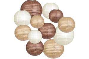 12pcs Brown Cream Paper Lanterns,Hanging Paper Lanterns for Bridal Shower Rustic Boho Birthday Wedding Home Decor Party Decor