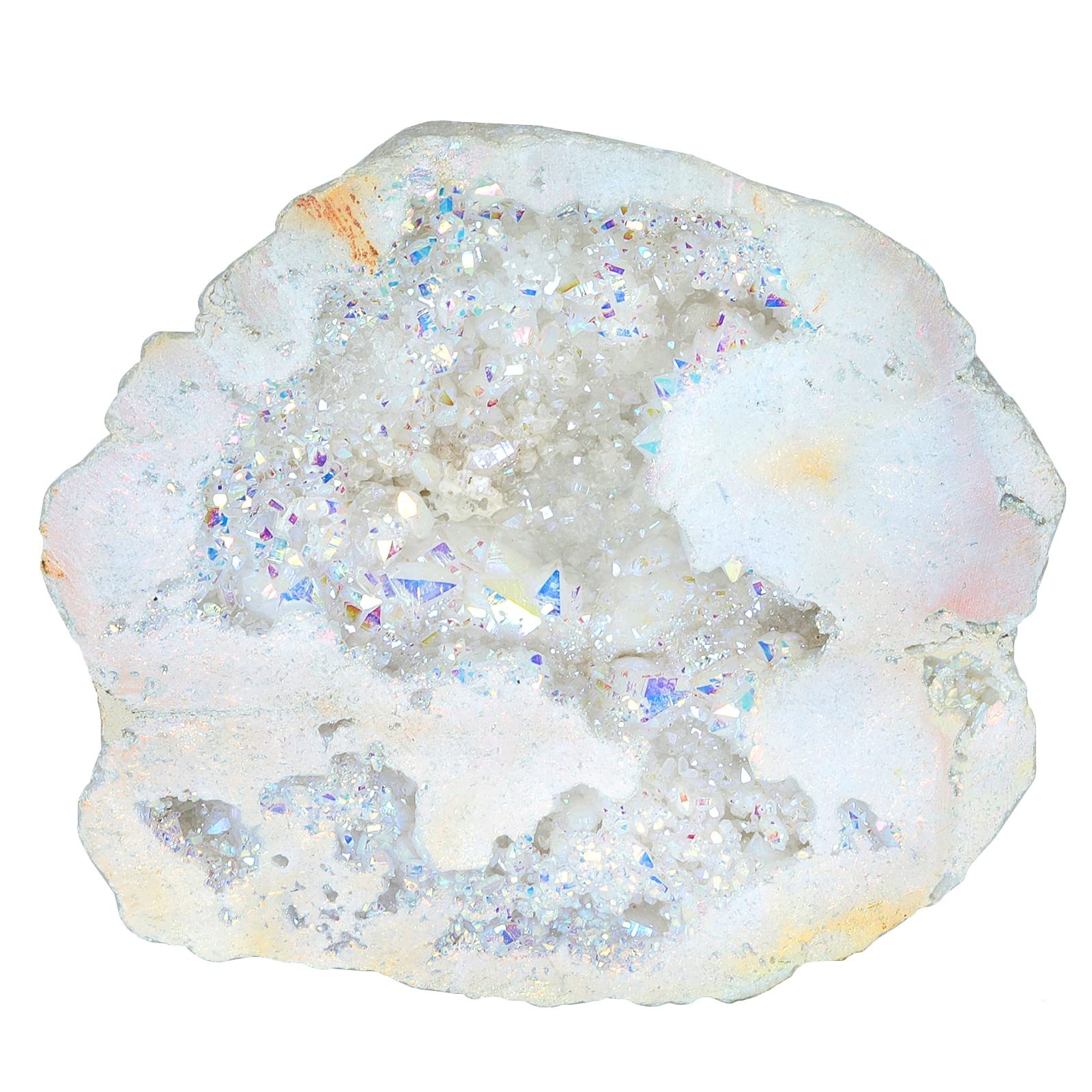 KYEYGWO Titanium Coated Natural Crystal Raw Geode Stone, Quartz Cluster Specimen Gemstone Decor Irregular Natural Piece Stones Ornament for Healing Collection, White
