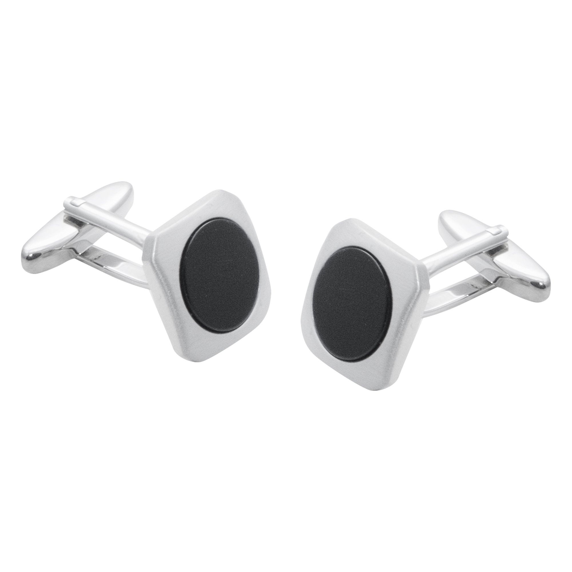 Square Cufflinks with Cut Corners with a Black Onyx Circular Center