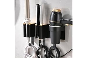 HAVICATO Metal Hair Dryer Holder, Hair Tools Organizer Wall Mount, Bathroom Power Room Vanity Organizer for Curling Iron Flat Iron Brush Comb, Black