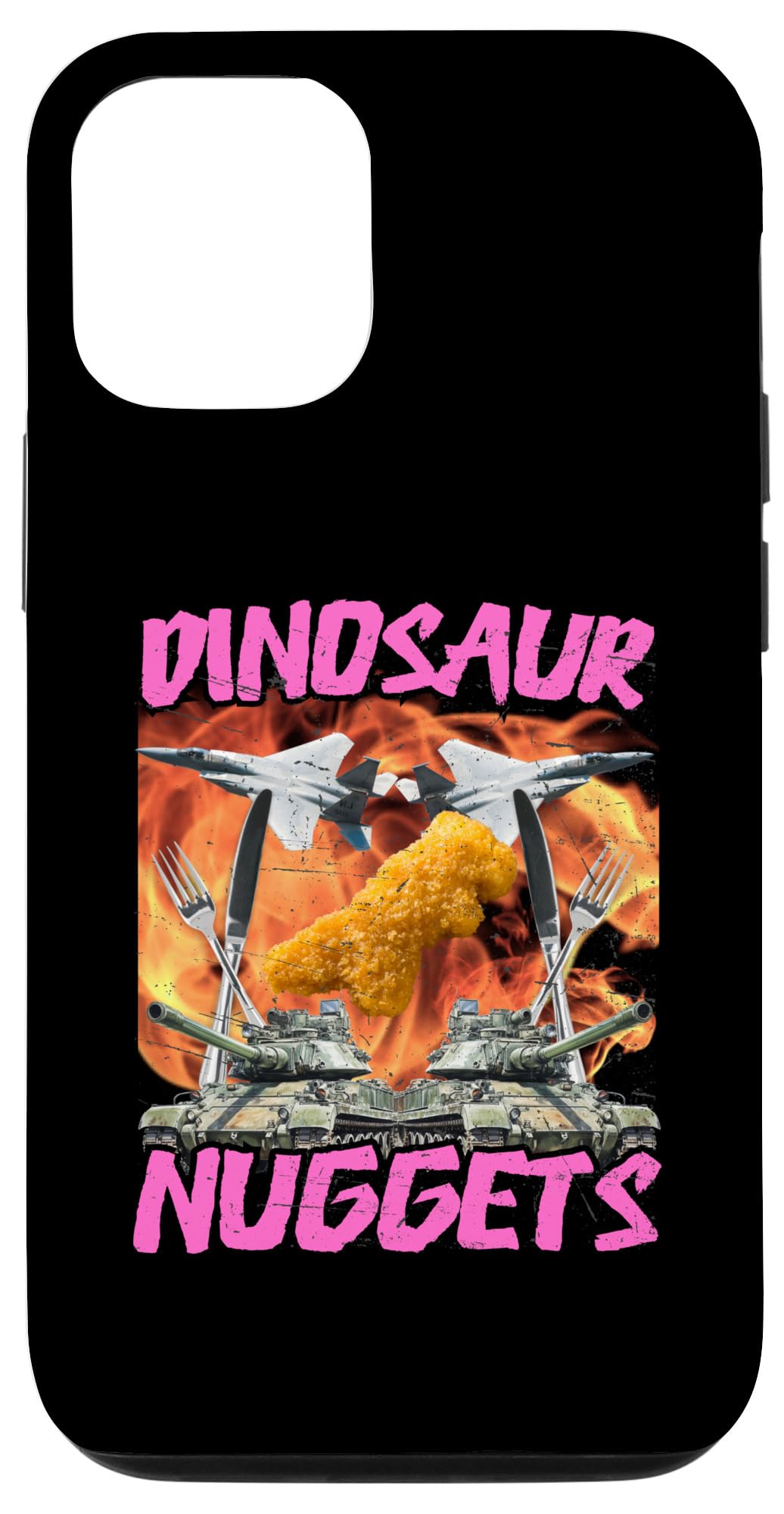 iPhone 15 Funny Dinosaur Chicken Nugget Bootleg Hardcore Flames Meme Case