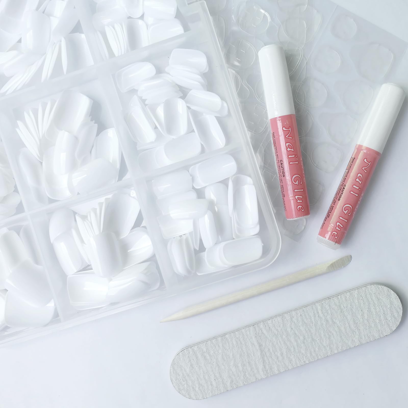 LoveOurHome Square Press-On Nails, 360pcs, Short, White, ABS, Full Cover, Glossy, False Nails & Glue for Women/Girls - Image 6