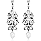 Flyonce Rhinestone Crystal Wedding Art Deco Floral Chandelier Dangle Earrings for Women