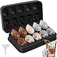 Webake Skull Ice Cube Mold 3D, 10-Cavity Skeleton Head Silicone Ice Mold with Lid and Funnel for Whiskey Cocktail Reusable for Halloween Baking Chocolate, Candy, Pudding