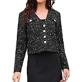 Allegra K Tweed Jacket Women Long Sleeve Button Down Collarless Business Casual Blazer Fall Trendy Cropped Jackets