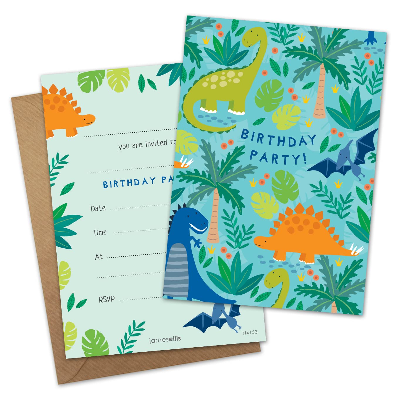 James Ellis Pack of 8 Children’s Dinosaur Birthday Party Invitations with Envelopes