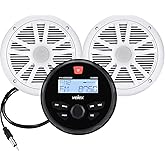 Marine Audio System Stereo Speaker Package, Bluetooth, MP3 USB AM FM Marine Stereo - 2 x 6.5 Inch White Speakers, Antenna
