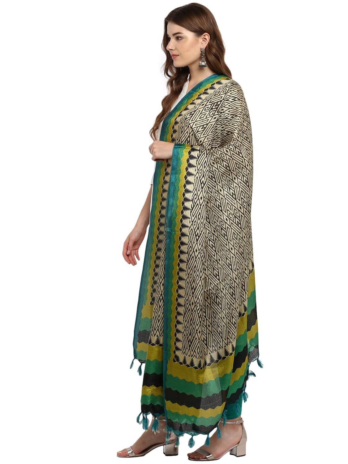 applecreation women's khadi silk dupatts with jhallar (freesize_multi-coloured_khdpt103b)