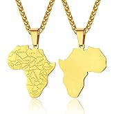 ChainsProMax Men African Continent Necklace Adjustable, Africa Map Jewelry, 316L Stainless Steel/Gold Plated (Send Gift Box)