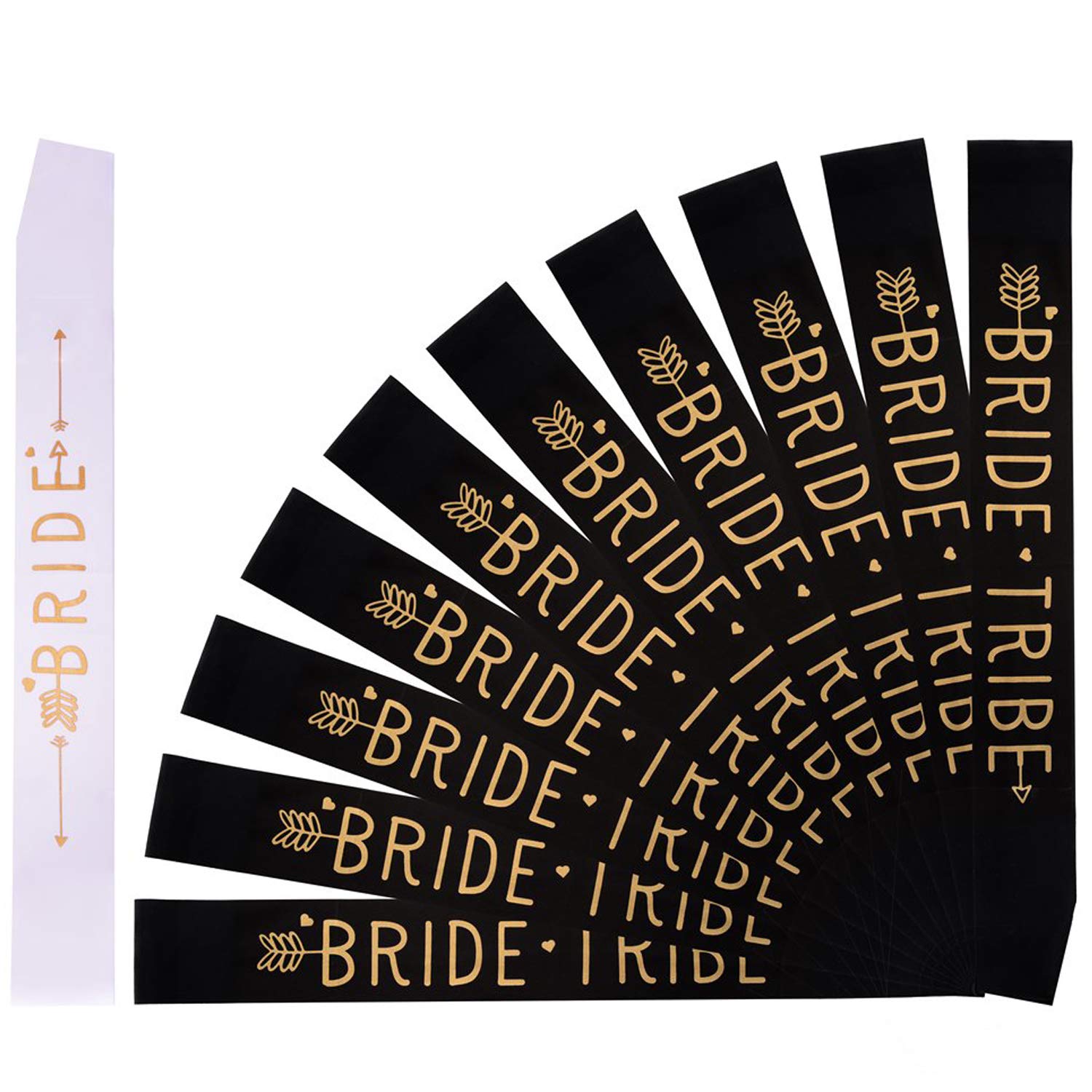 Yalbdopo 11 Pack Bride Tribe Sashes Set, 10 Pieces Black & 1 Piece White Hen Party Sashes Hen Do Accessories Decoration Team Bridal Shower Sash Bride and Girls Ladies Night Out for Hen Night Party