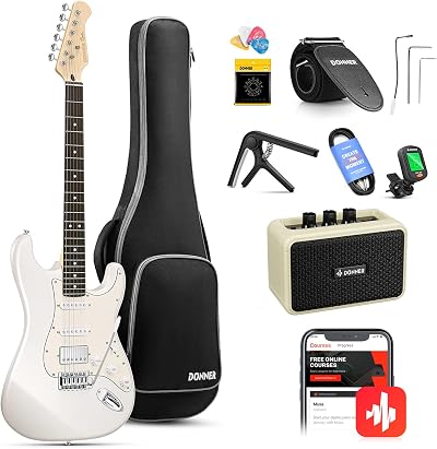 Donner DST-152W White Electric Guitar HSS Coil Split Bundle
