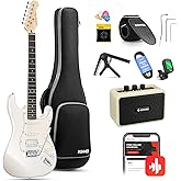 Donner Electric Guitar, DST-152W 39" Electric Guitar Starter Kit HSS Pickup Coil Split, with Amp, Bag, Accessories, Polar Whi