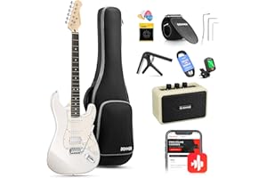 Donner Electric Guitar, DST-152 39" Electric Guitar Starter Kit HSS Pickup Coil Split, with Amp, Bag, Accessories, Polar White