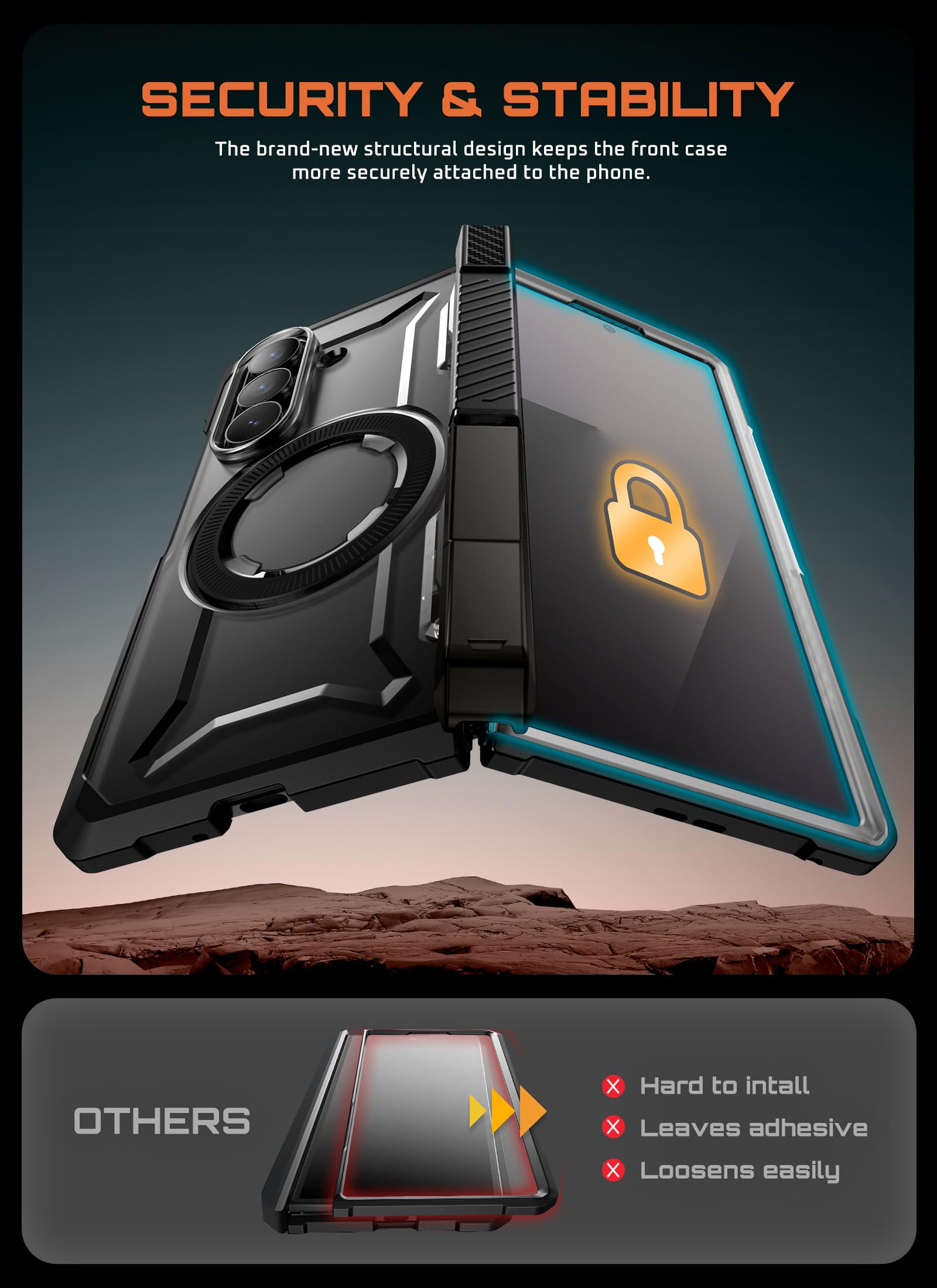 SUPCASE for Samsung Galaxy Z Fold 7 Case with Kickstand (UB Grip), [Compatible with MagSafe] [Built-in Tempered Glass Screen Protector] [Hinge Coverage] Military-Grade Protection Phone Case, Black