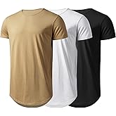 Athlemon Mens Long Shirts for Men Extra Long T Shirts Mens t-Shirts Longline Hipster Reflective Line Scallop Tees