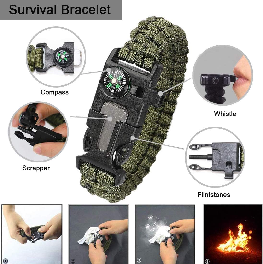 EILIKS Survival Gear Kit, Emergency EDC Survival Tools 24 in 1 SOS Earthquake Aid Equipment, Cool Top Gadgets Valentines Birthday Gifts for Men Dad Him Husband Boyfriend Teen Boy Camping Hiking: Sports & Outdoors