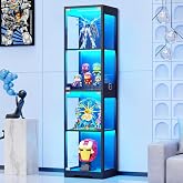 BROTTAR Glass Display Cabinet, Display Case for Collectibles, Black | 4-Tier Curio Cabinets with 3 Color Lights&amp;Human Body Sensor, Storage Cabinet with Glass Door