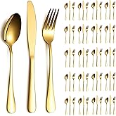 ReaNea Gold Cutlery Set 60 Pieces Service for 20, Stainless Steel Titanium Gold Flatware Set Include Knives Spoon Forks Set, 