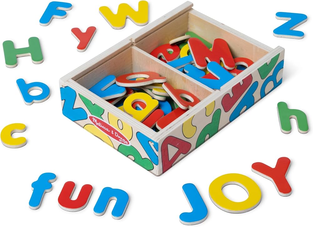 Melissa & Doug 52 Wooden Alphabet Magnets in a Box Uppercase & Lowercase Letters