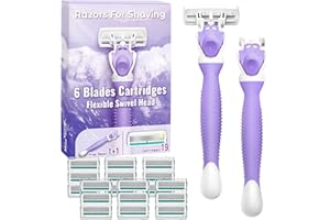 MISS SHARK Razors for Women with 6 Premium Blades, Women's Razors for Closing Shaving Include 2 Handles and 19 Blade Refills, Purple