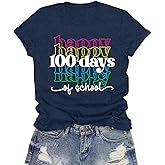 LuxLass Happy 100 Days of School Shirts for Women 100th Day T-Shirts Teacher Life Tee Tops