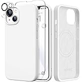 GONEZ Magnetic for iPhone 14 Case, Compatible with Magsafe, with Screen Protector + Camera Protector, Anti-Scratch Microfiber Lining, Liquid Silicone Shockproof Protective Phone Case, White