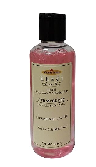 Khadi Herbal Paraben and Sulphate-free Strawberry Body Wash and Bubble Bath - 210ml