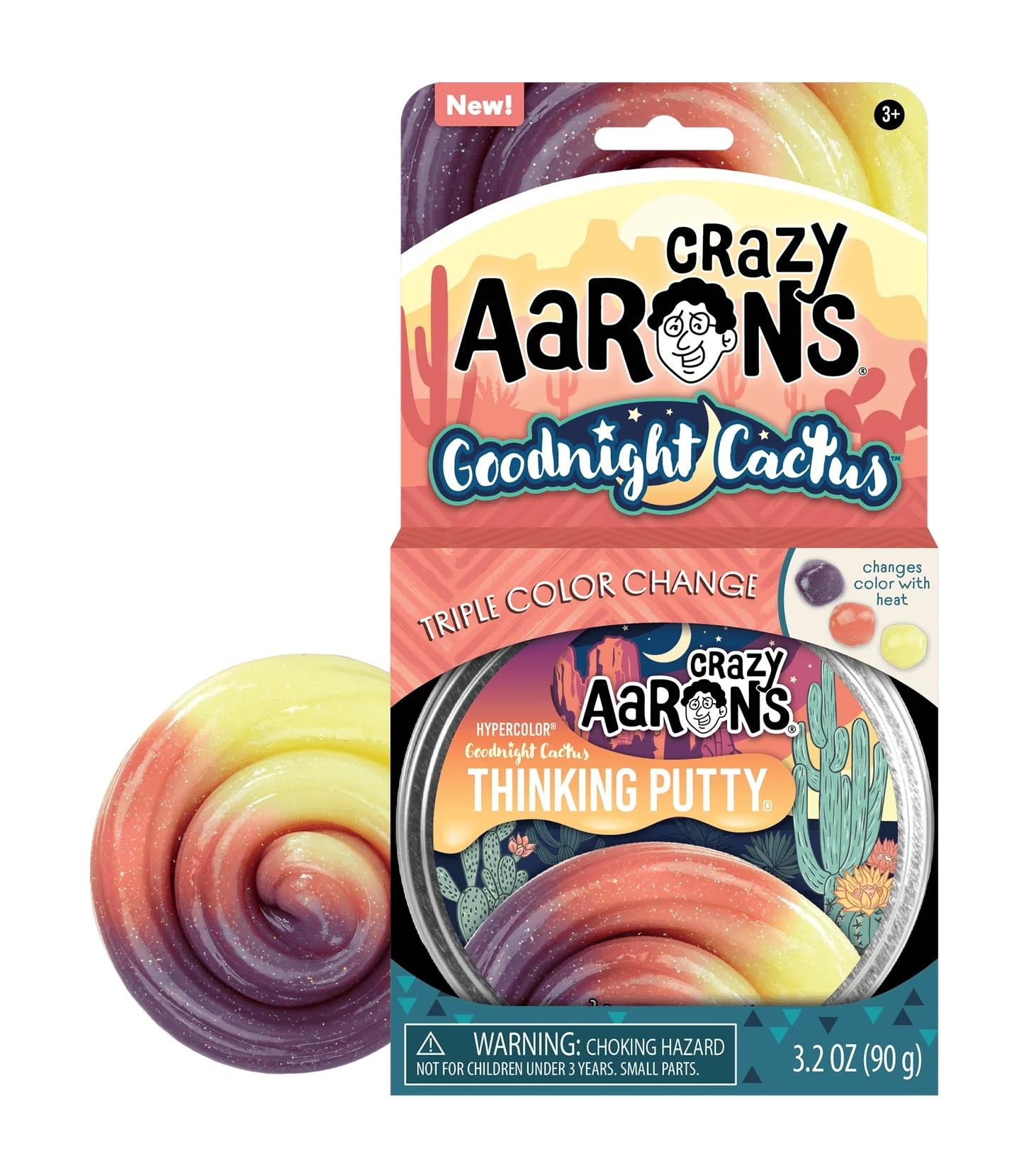 Crazy Aaron's Thinking Putty - Goodnight Cactus - Multi-Color Sensory Putty for Kids and Grown ups in a 4" Tin - Creative and Endless Fun, Stress Relief Therapy Toys, Never Dries Out