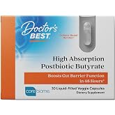 Doctor's BEST Postbiotic Butyrate Gut Health, Vegan, 30 Liquid Veggie Caps | High Absorption, Supplement, Tributyrin 90% (as CoreBiome) 300 mg, Digestive Health Support for Men &amp; Women, Gluten Free
