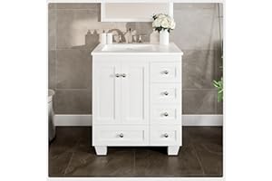 Eviva Acclaim 28 in. Bathroom Vanity with White Carrara Quartz Countertop, Undermount Porcelain Sink, Ideal for Home