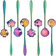 8 Pieces Flower Spoon Coffee Teaspoon Set Stainless Steel Tableware Creative Sugar Spoon Tea Spoon Stir Bar Spoon Stirring Spoon, 8 Different Patterns (Rainbow Color)