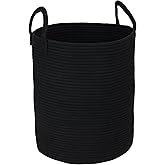 XUANGUO Black Cotton Rope Laundry Basket Hamper for Clothes Woven Storage Basket for Living Room Bedroom Boho Tall Rope Baskets for Blanket Toys Pillow Towels Baby Nursery Hamper Bin Large