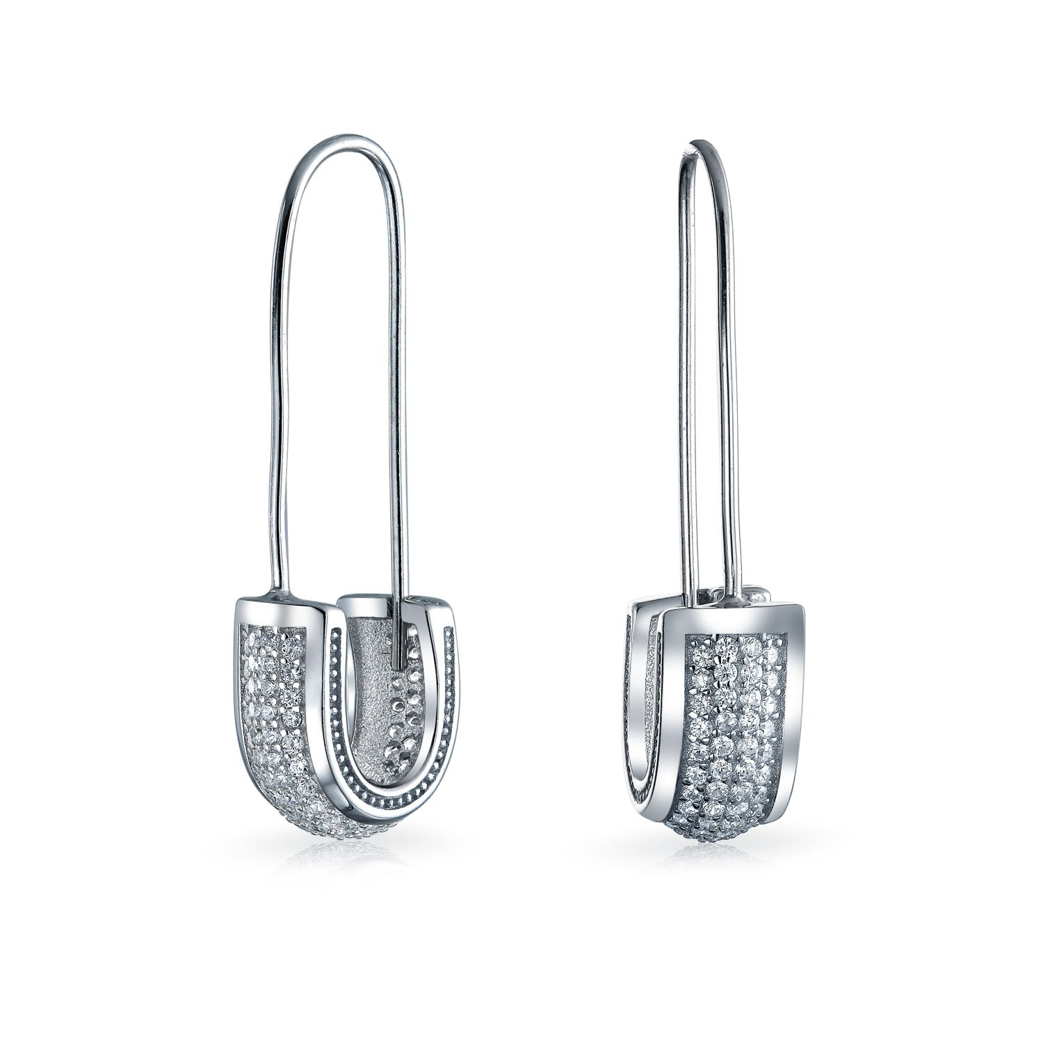 Symbol Support displaced people Cubic Zirconia CZ Safety Pin Threader Earrings For Women For Teen .925 Sterling Silver