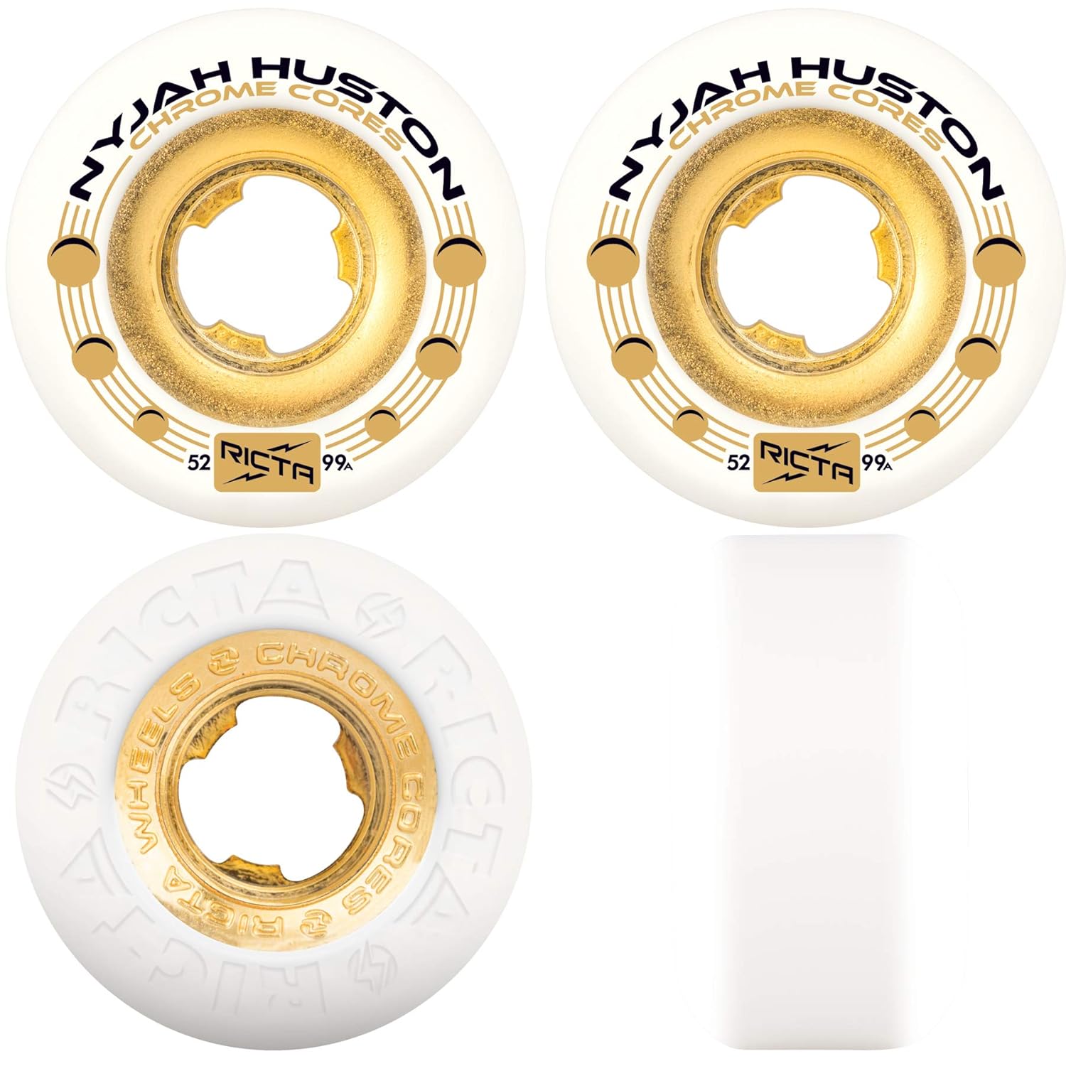 Ricta Skateboard Wheels 52mm Nyjah Huston Chrome Core White/Gold Skates