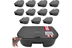 Exterminators Choice Compact Mouse Bait Station - Heavy-Duty Outdoor Rat Bait Box - Lockable Design with Key - Versatile Indoor & Outdoor Use - Pack of 12, Black, 4.75in x 3.5in x 1.25in
