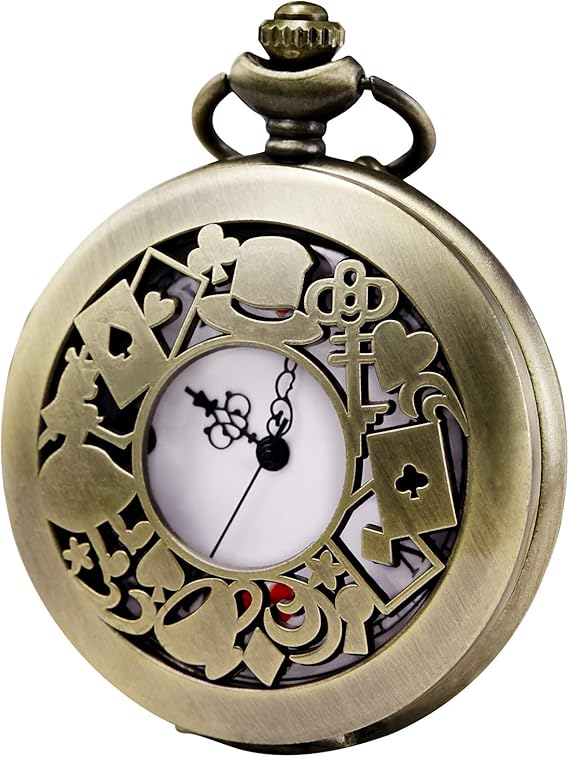 Amazon Morfong メンズ レディース クォーツ 懐中時計 不思議の国のアリスシリーズ 中空ケース ヴィンテージフォブウォッチ 懐中時計 腕時計 通販