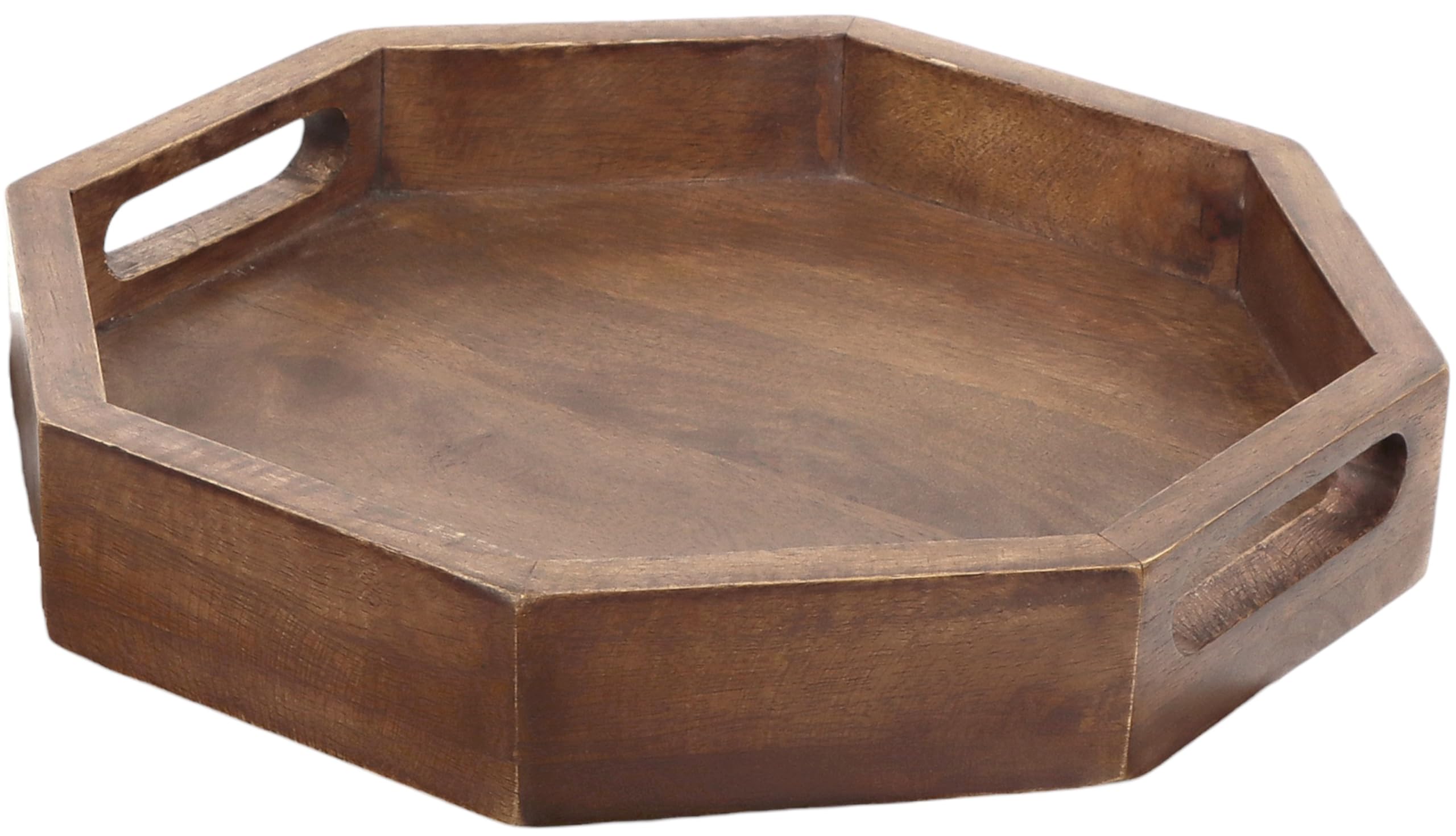 Photo 1 of 12" Rustic Wooden Serving Tray - Decorative Wood Serving Tray with Handles for Coffee Table, Breakfast in Bed, Food Dinner, Rustic Octagonal Tray (Walnut) - CLEENTABLE