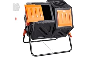 VEVOR Compost Bin, 37-Gal Dual Chamber Composting Tumbler, High Volume Two Rotating Chambers with 2 Sliding Door and Steel Fr