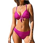 CUPSHE Women's Bikini Sets V Neck Two Piece Bathing Suits Textured Bunny Tie Adjustable Straps