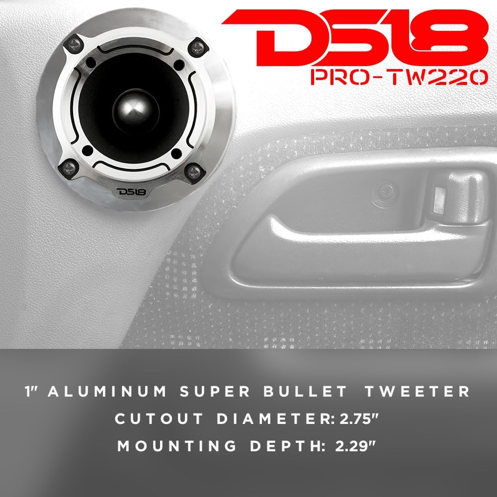 DS18 Car Audio Tweeter 1" Inch 300w Watt Dash Door Super Bullet PRO-TW220 Single, Silver - Image 3