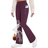 Desol Fleece Lined Hiking Pants Women, Winter High Waist Fleece Flare Pants Waterproof Thermal Snow Pants with Zipper Pockets