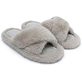 Chantomoo Womens Slippers Memory Foam Fuzzy Cross Band Faux Fur Slippers for Women Gift