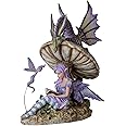 Pacific Giftware A Storyteller Purple Fairy Accompanied by Pixie Fairy and Dragon Fairy Nested On A Toadstool Mushroom Sculpture 9 Inch Tall by Amy Brown (Light Purple Fairy with Dragon)