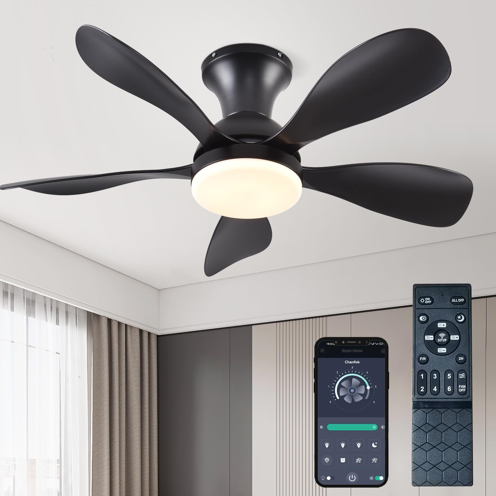 FUMLTP 33In Black Low Profile Ceiling Fans with