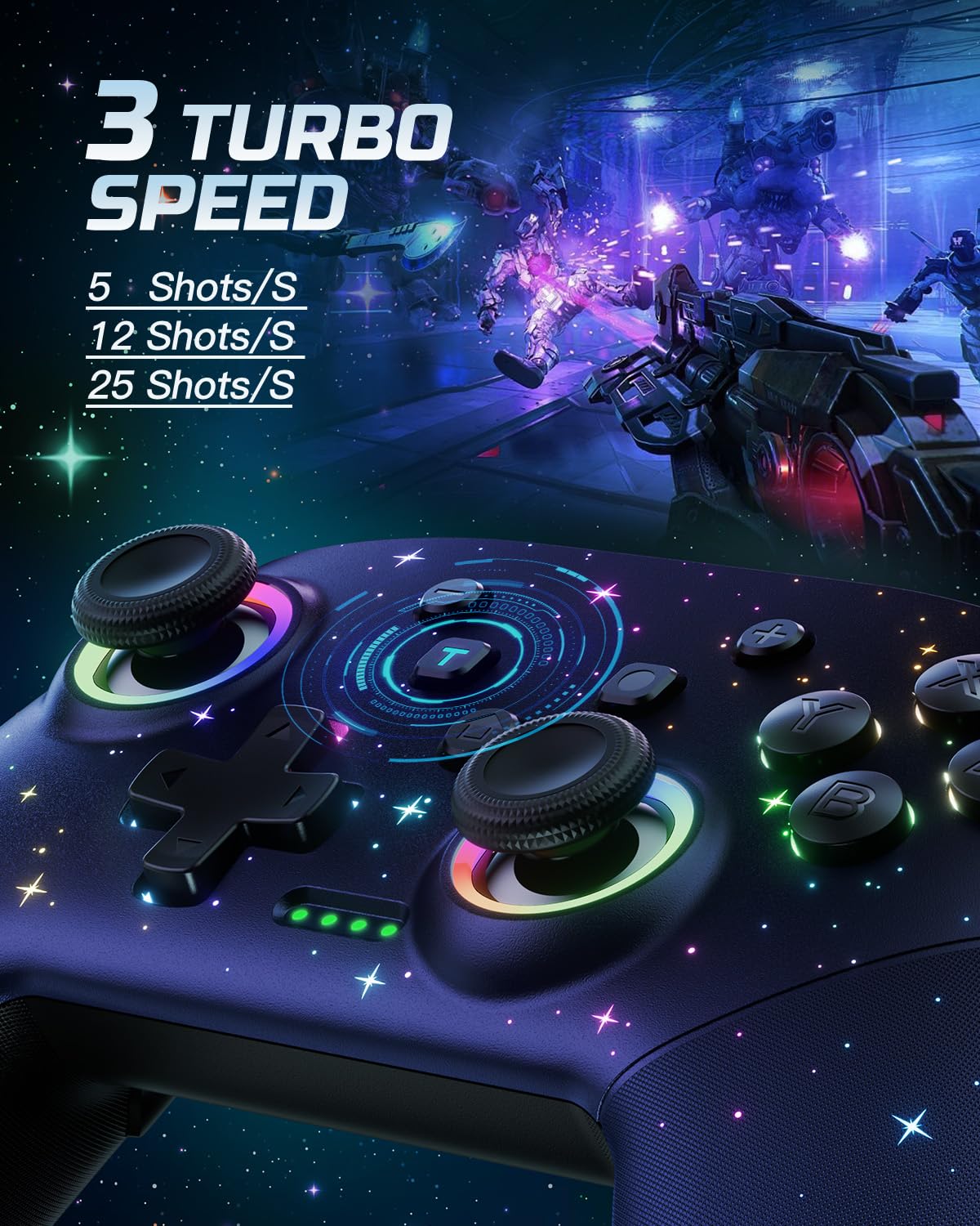 VOYEE Switch Controller, LED Star Wireless Pro Controllers Compatible with Switch/Lite/OLED, Multi-Platform Windows PC with 9 Colors Colorful RGB Lights/Programmable/Vibration/Turbo/Wakeup