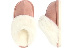 GIWONET Kids Slippers Girls Boys Faux Fur House Slippers Fuzzy Indoor Shoes Warm Memory Foam Soft Plush Bedroom Slides