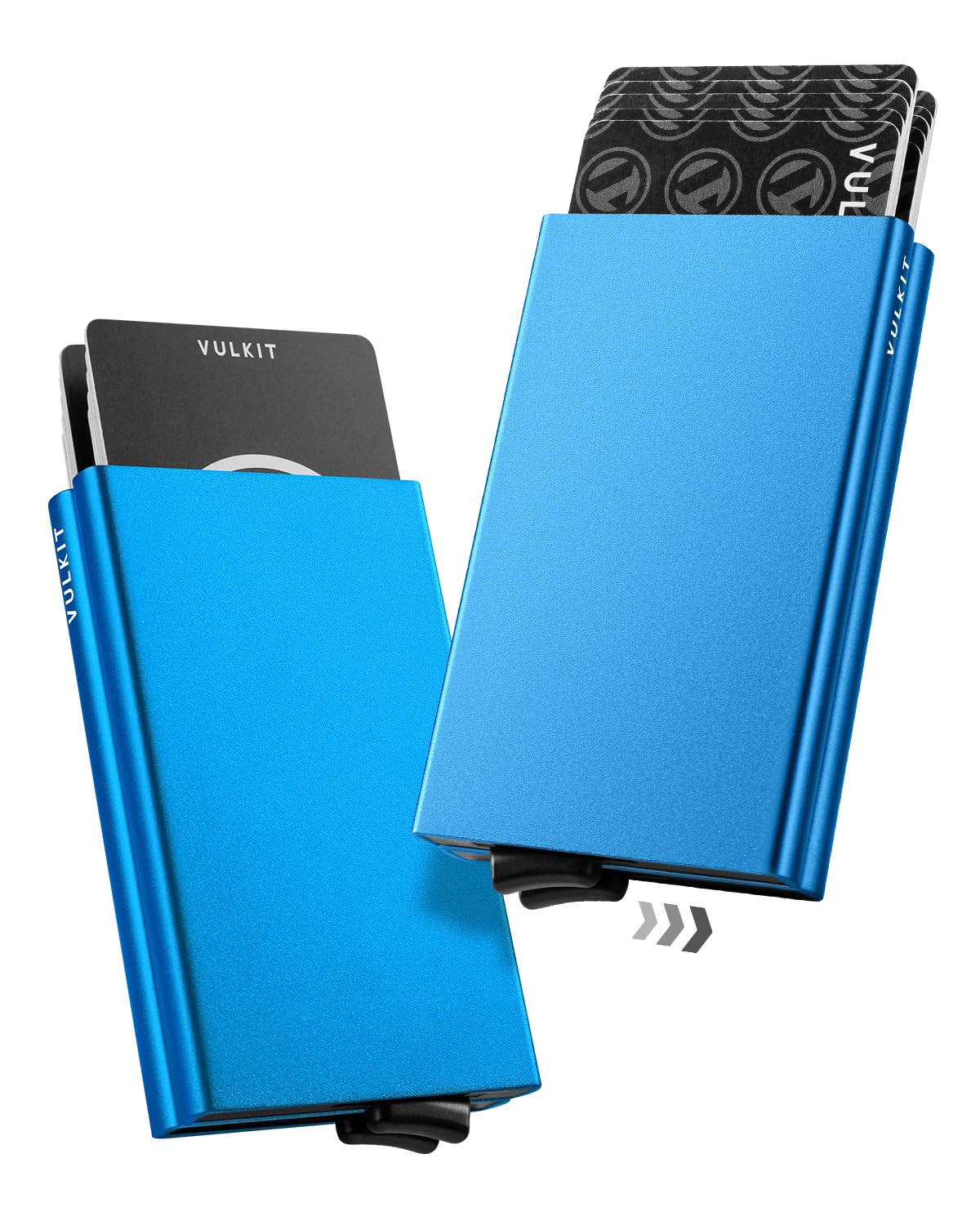 VULKIT Credit Card Holder RFID Protection, Pop Up Metal Card Holder with Double Card Cases Slim Smart Wallet for 10 Cards, Blue